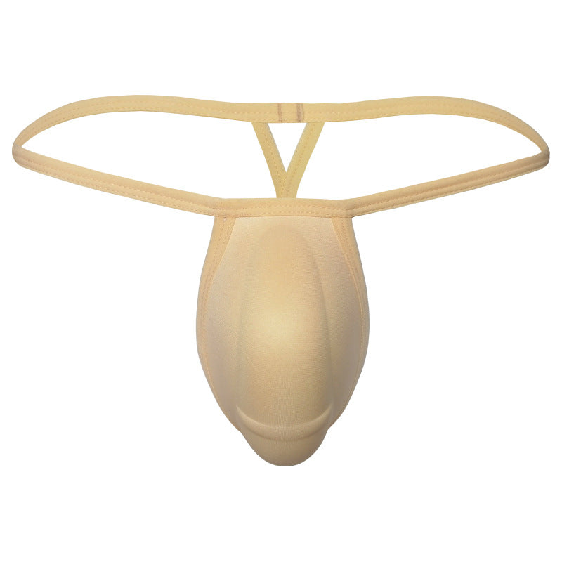 Beige metro malewear cock bra thong made of stretchy fabric with a supportive triangular strap design