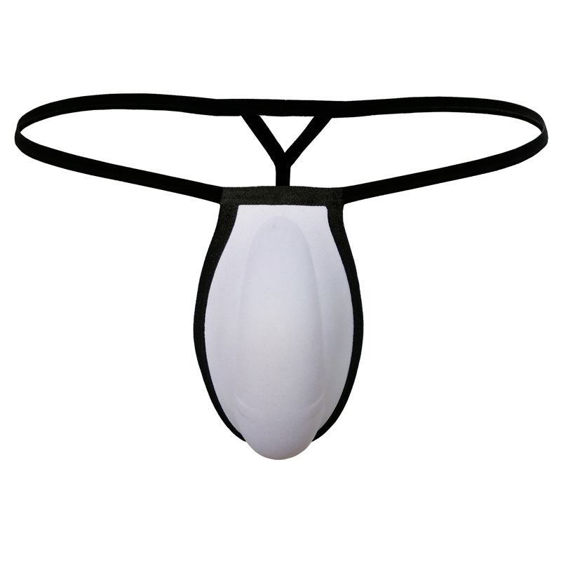 Black and white metro malewear cock bra thong with sleek minimalist design shown from the back side