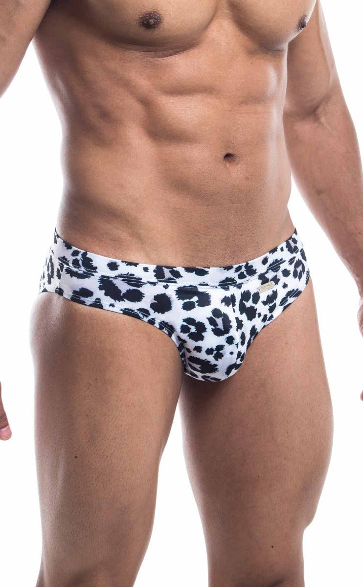 White briefs with black leopard print pattern from Oceanico Swim bikini collection