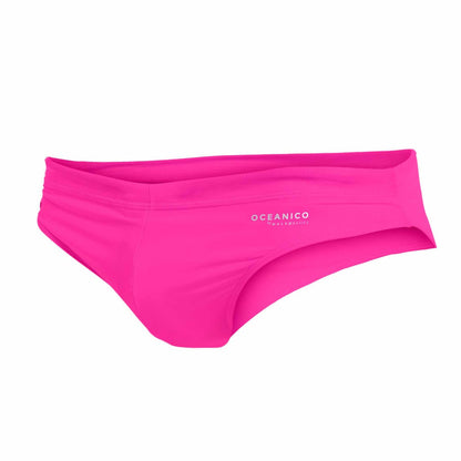 Bright pink oceanico women swim briefs with smooth stretchy fabric and subtle brand logo on the front