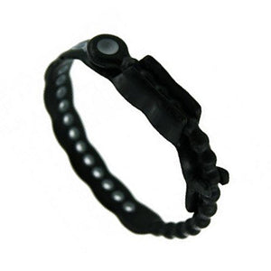Black adjustable C-ring with a textured strap and a buckle closure on a white background.