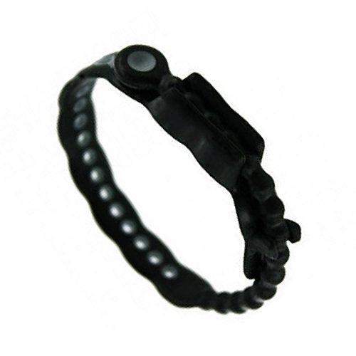 Black adjustable C-ring with a textured strap and a buckle closure on a white background.