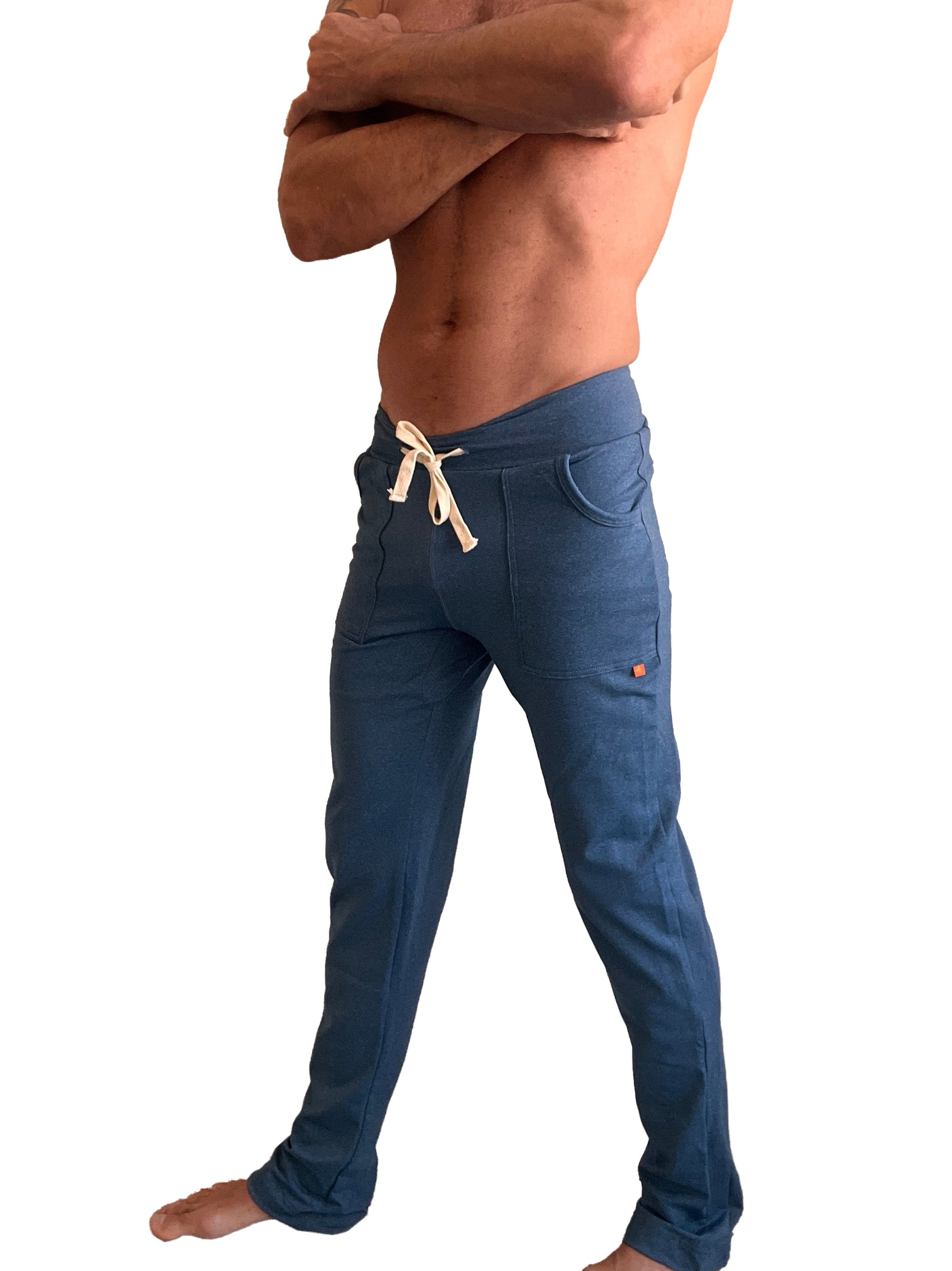 Performance-premium track and lounge sweat pant in coral blue heather with drawstring waist and side pockets