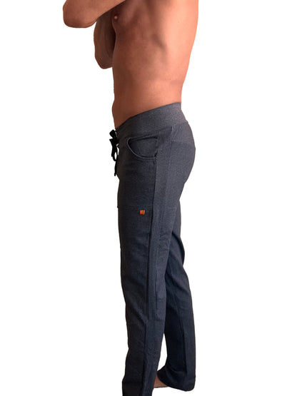 Performance premium long cuffed jogger and yoga sweat pants in charcoal heather with textured fabric drawstring waist and pockets