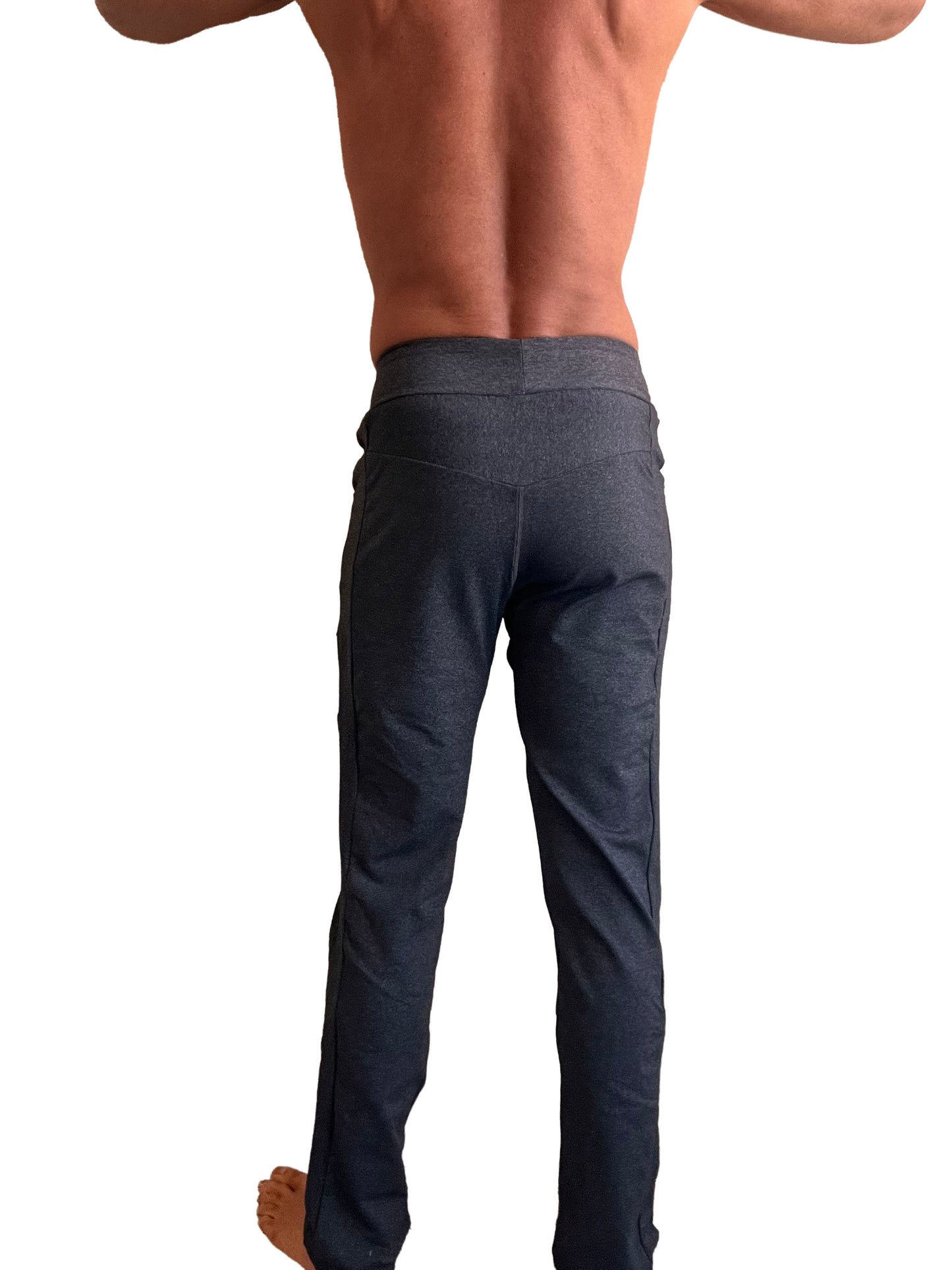 Dark gray slim fit yoga pants with stretchy waistband and subtle side pockets from performance premiumpremiumlong cuffed jogger collection