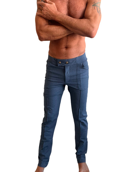 Performance premium tactical urban dress pant in coral blue heather with tailored fit and multiple pockets