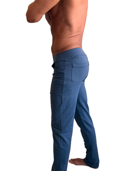 Performance premium tactical urban dress pant coral blue heather with relaxed fit and side pockets in blue cotton