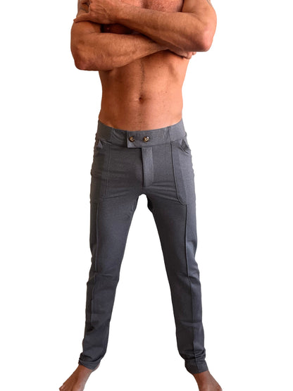 Performance premium tactical urban dress pant in dark grey heather slim fit with buttoned waistband and side pockets
