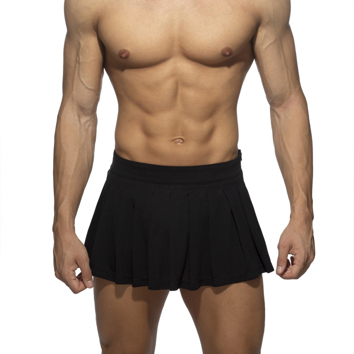 Black pleated ring skirt athletic shorts featuring lightweight breathable fabric for active wear