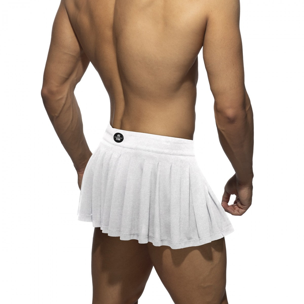 White pleated ring skirt with snug waistband subtle branding ideal for tennis and active wear