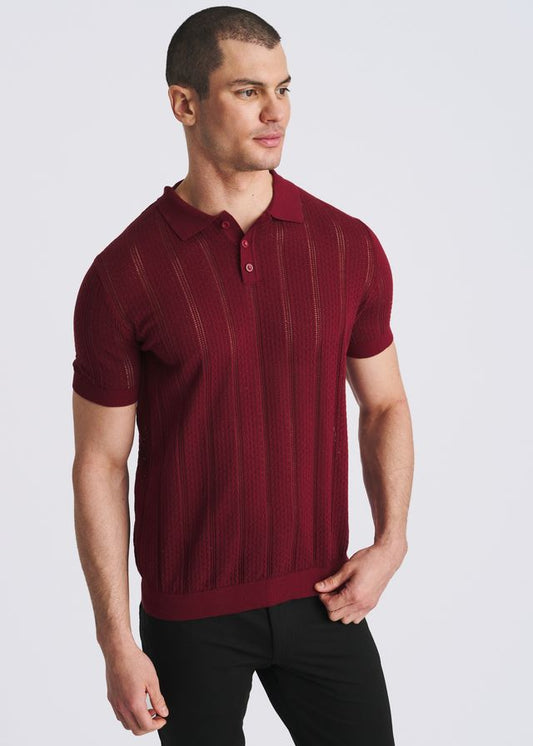 POSTMARC Herren-Polohemd aus Pointelle-Strick - Merlot