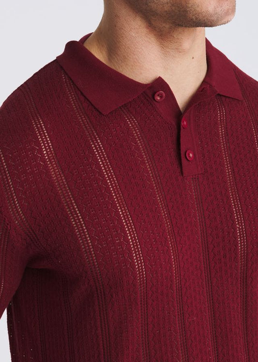POSTMARC Herren-Polohemd aus Pointelle-Strick - Merlot