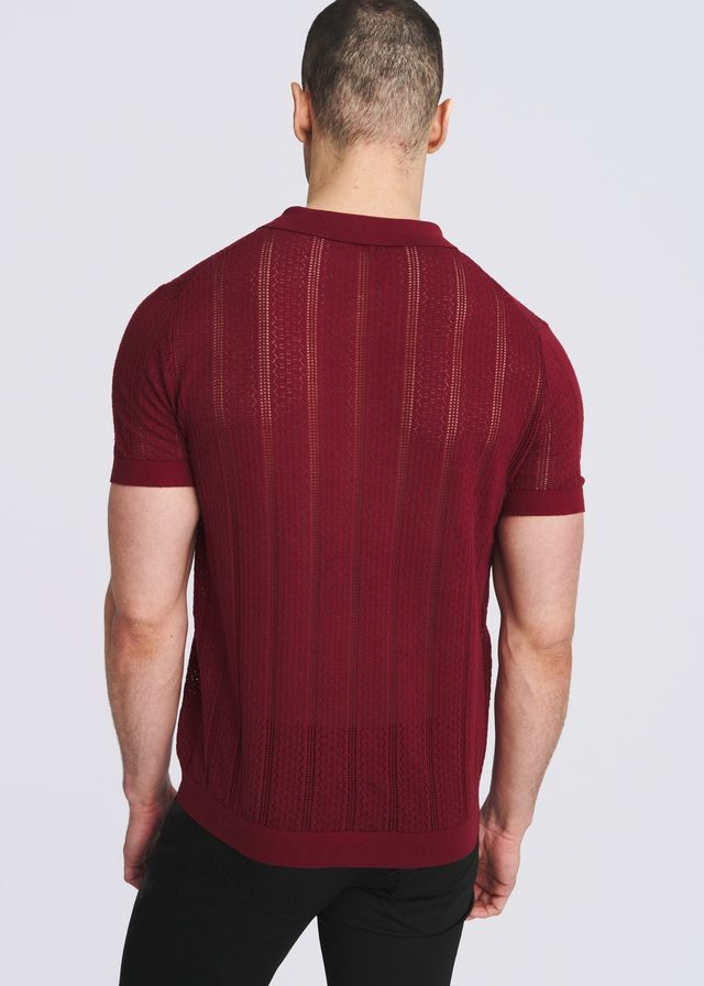 POSTMARC Herren-Polohemd aus Pointelle-Strick - Merlot