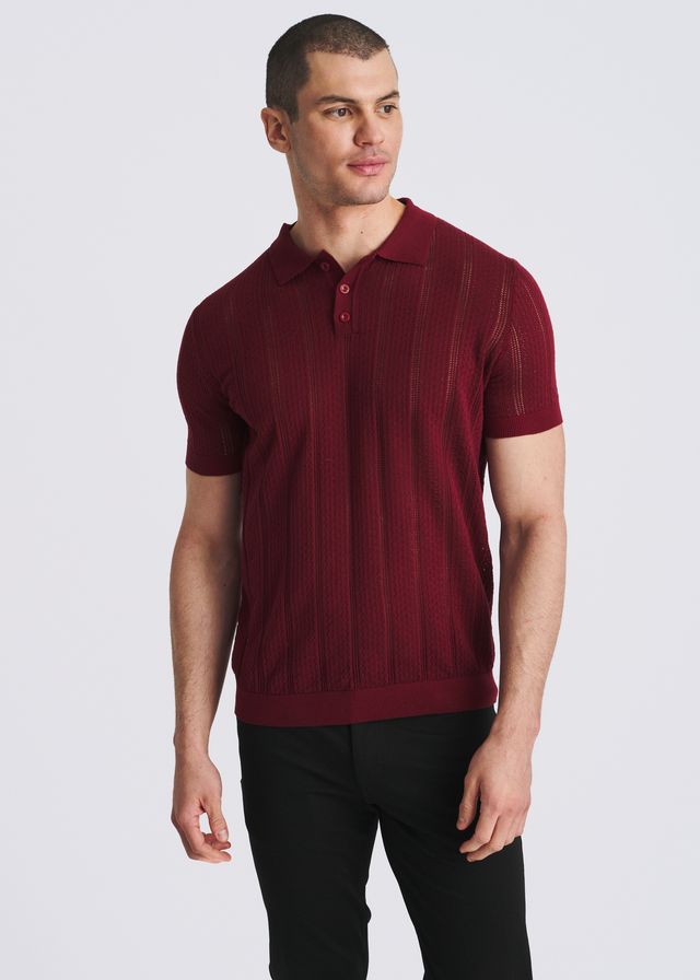 POSTMARC Herren-Polohemd aus Pointelle-Strick - Merlot