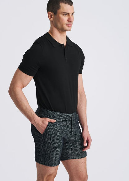 Short chino pour homme POSTMARC en tricot stretch jacquard à motif chevrons - Amiral
