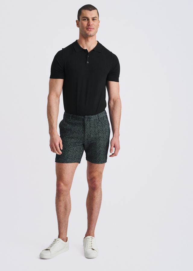 Short chino pour homme POSTMARC en tricot stretch jacquard à motif chevrons - Amiral