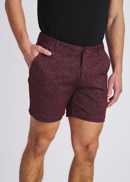 Bermuda chino POSTMARC pour homme en maille extensible jacquard à rayures craie - Betterave