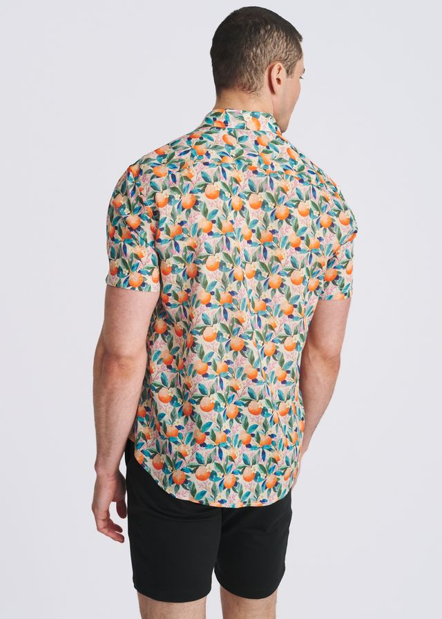 POSTMARC Orange Print S/S Linen Tencel Shirt - Orange/Teal Fruits