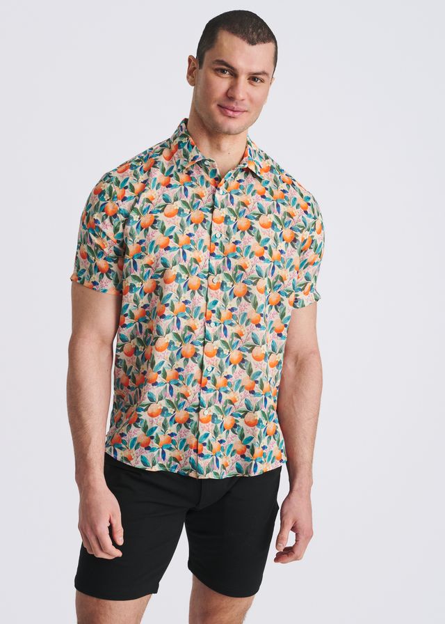 POSTMARC Orange Print S/S Linen Tencel Shirt - Orange/Teal Fruits