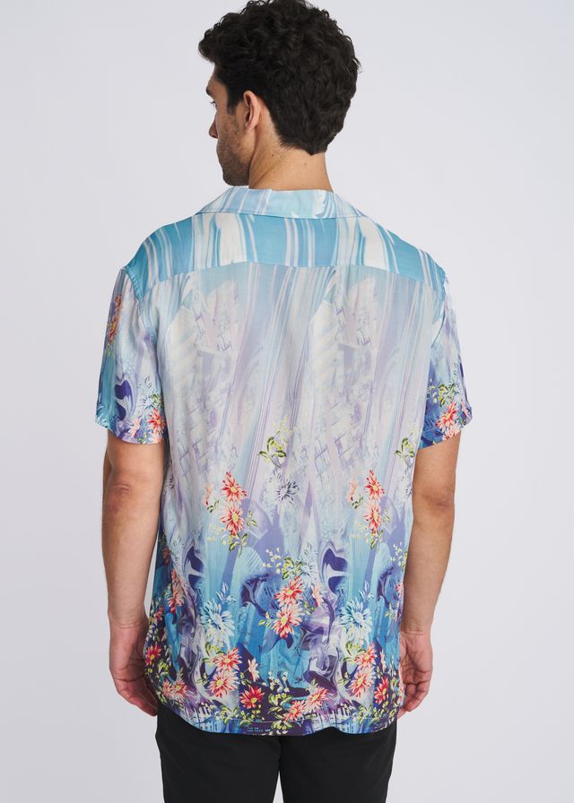 POSTMARC Floral Border Print S/S Modal Shirt - Cobalt/Turquoise Floral