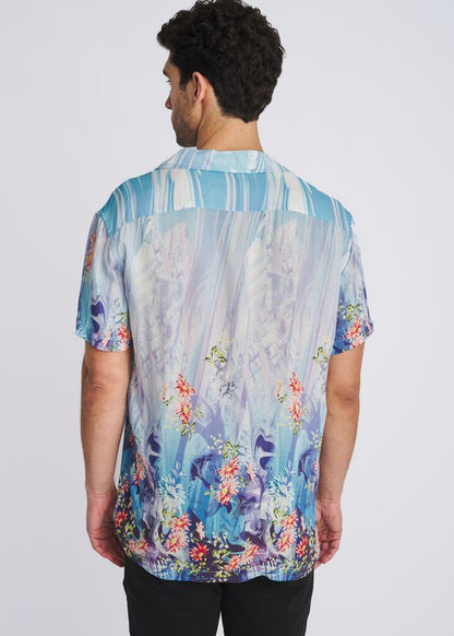 POSTMARC Floral Border Print S/S Modal Shirt - Cobalt/Turquoise Floral