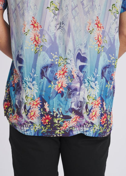 POSTMARC Floral Border Print S/S Modal Shirt - Cobalt/Turquoise Floral