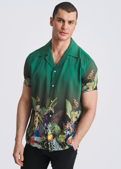 POSTMARC Fauna Border Print S/S Modal Shirt - Emerald/Multi Fauna