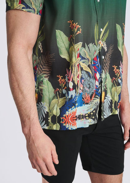 POSTMARC Fauna Border Print S/S Modal Shirt - Emerald/Multi Fauna