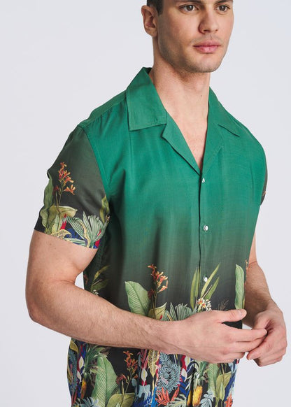 POSTMARC Fauna Border Print S/S Modal Shirt - Emerald/Multi Fauna