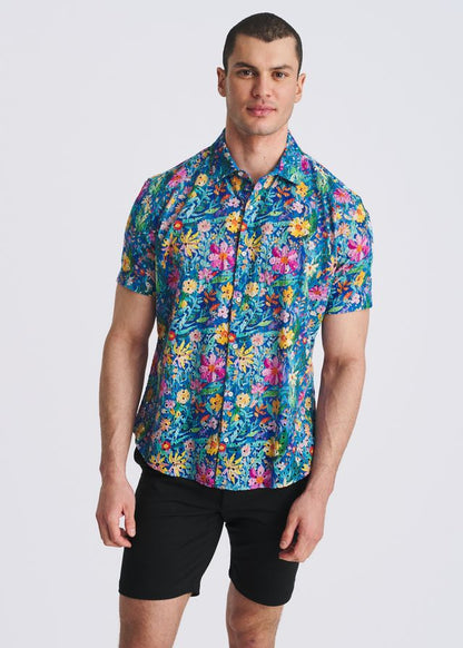POSTMARC Floral Printed Eyelet S/S Shirt - Cobalt/Multi