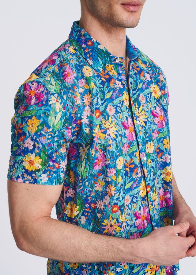 POSTMARC Floral Printed Eyelet S/S Shirt - Cobalt/Multi