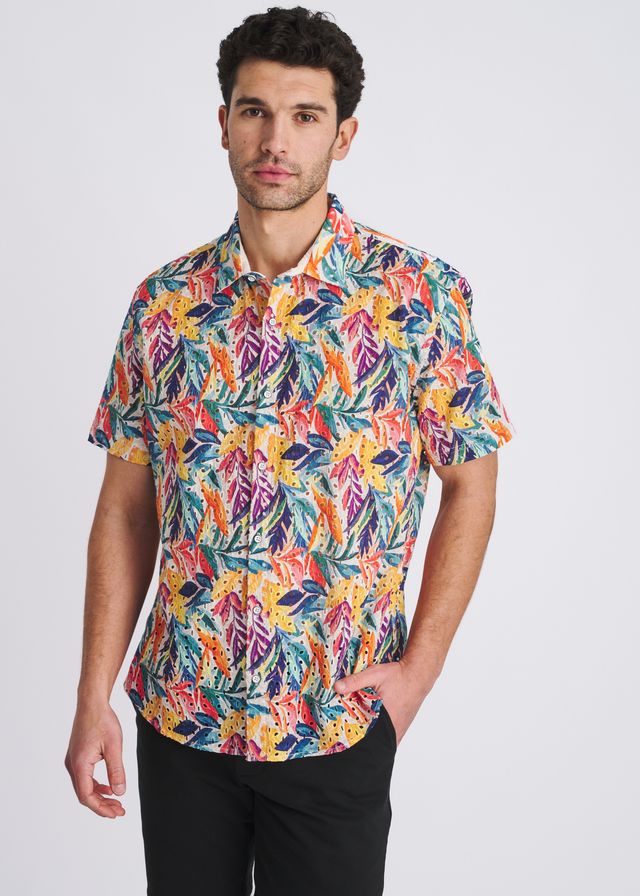 POSTMARC Rainbow Leaves Printed Eyelet S/S Shirt - Rainbow