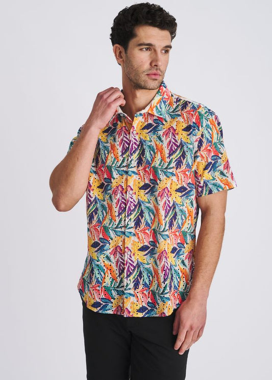POSTMARC Rainbow Leaves Printed Eyelet S/S Shirt - Rainbow