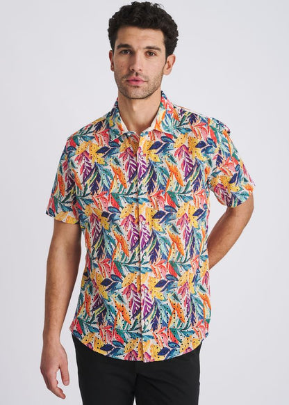 POSTMARC Rainbow Leaves Printed Eyelet S/S Shirt - Rainbow