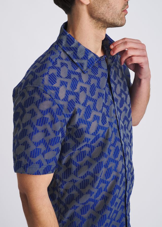 POSTMARC Herren Rhombus leichtes Jacquard-Kurzarmhemd - Marineblau