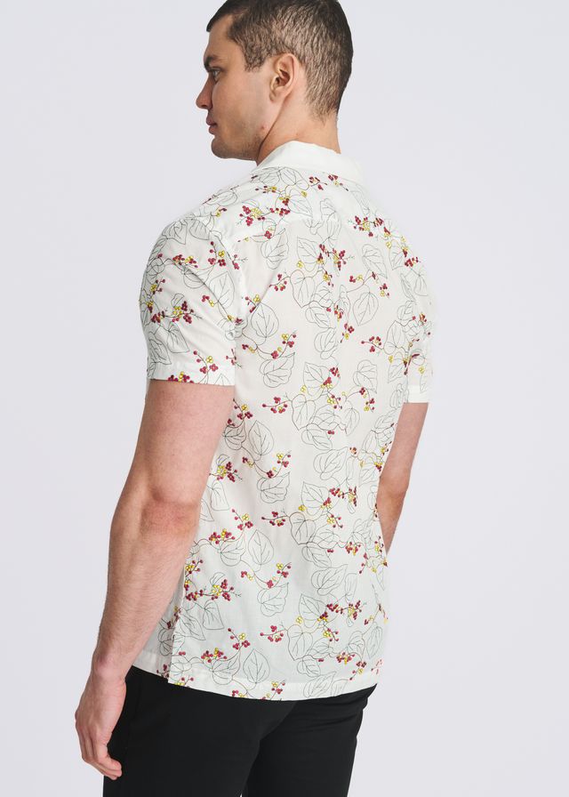 POSTMARC Floral Embroidered Border S/S Shirt -White/Merlot Vines