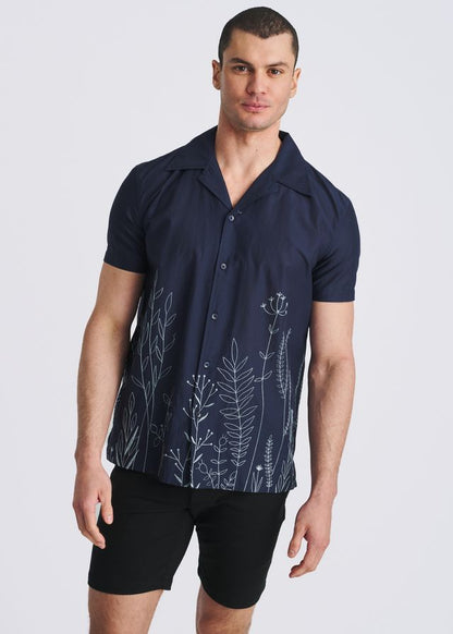 POSTMARC Embroidered Border S/S Shirt - Navy/Sky