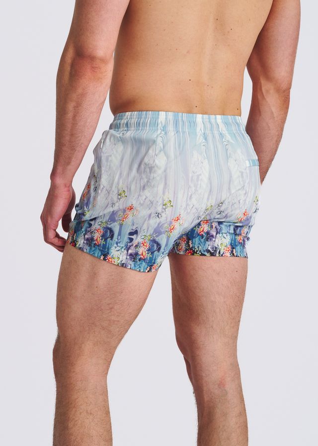 POSTMARC Floral Print Swim Shorts W/ Mesh Lining - Cobalt/Turquoise Floral