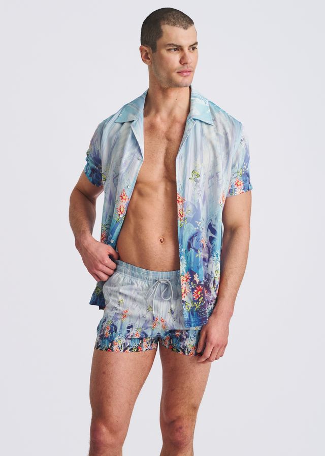 POSTMARC Floral Print Swim Shorts W/ Mesh Lining - Cobalt/Turquoise Floral