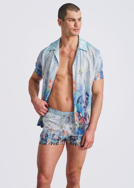 POSTMARC Floral Print Swim Shorts W/ Mesh Lining - Cobalt/Turquoise Floral