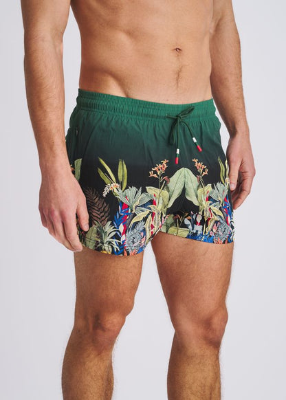 POSTMARC Fuana Print Swim Shorts W/ Mesh Lining - Emerald/Multi Fauna