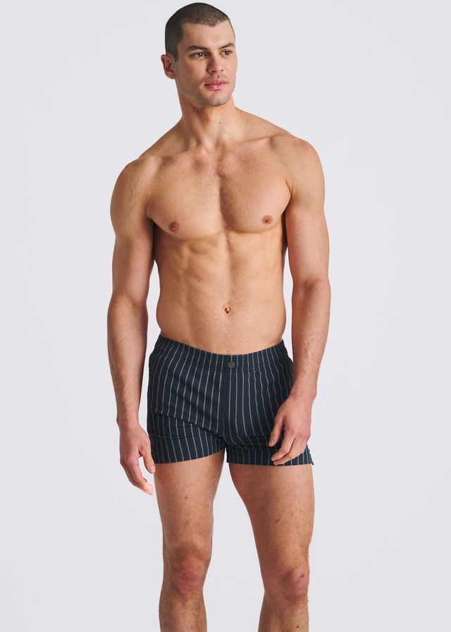 POSTMARC Pinstripe Seersucker Swim Shorts W/ Mesh Lining - Marina