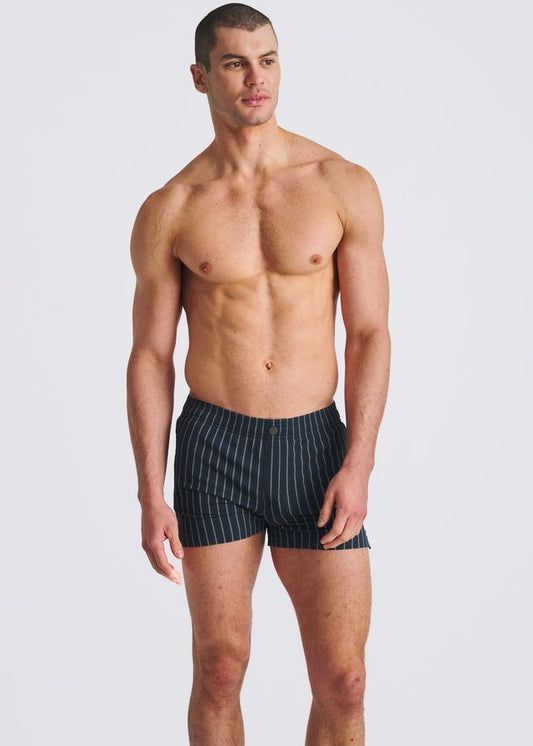 POSTMARC Pinstripe Seersucker Swim Shorts W/ Mesh Lining - Marina