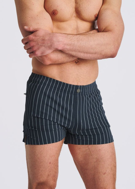 POSTMARC Pinstripe Seersucker Swim Shorts W/ Mesh Lining - Marina
