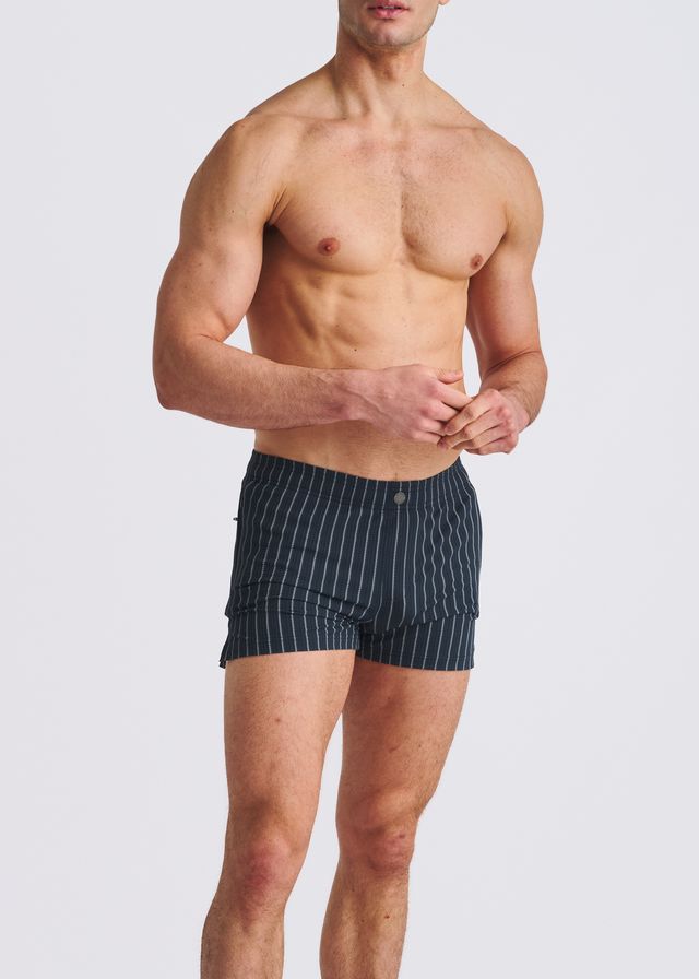 POSTMARC Pinstripe Seersucker Swim Shorts W/ Mesh Lining - Marina