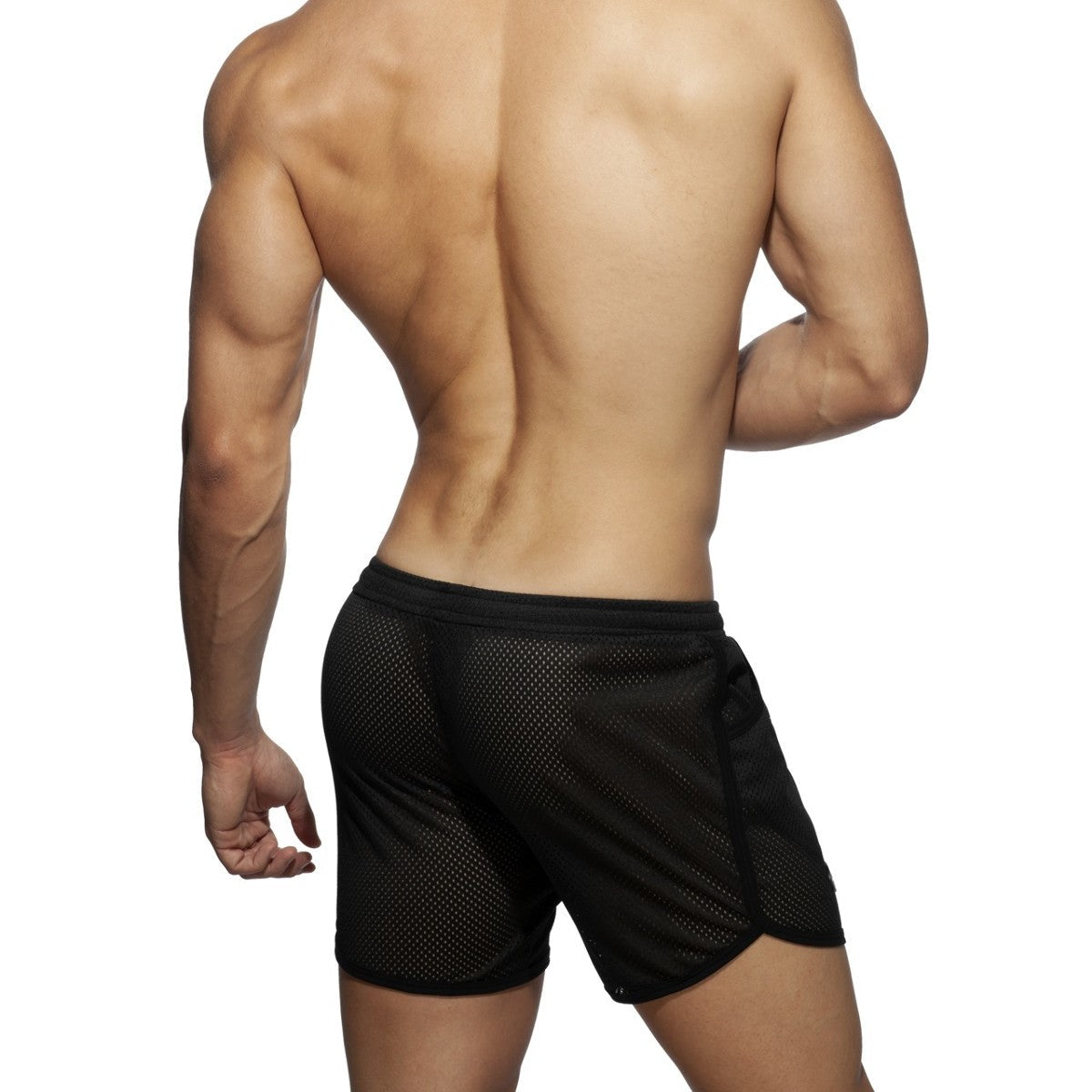 Black mesh pocket long mesh rocky athletic shorts with solid waistband for breathable sportswear