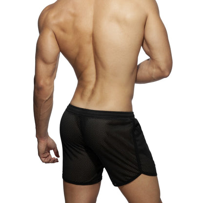 Black mesh pocket long mesh rocky athletic shorts with solid waistband for breathable sportswear