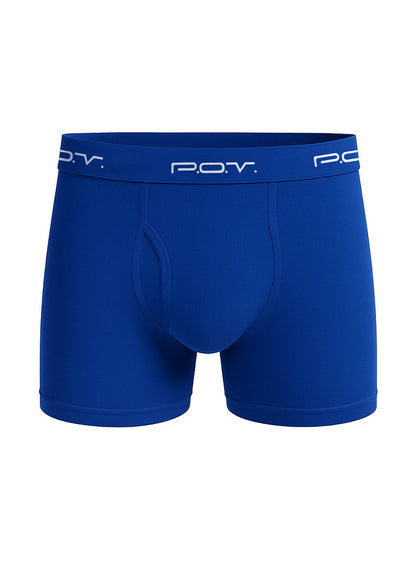 Royal blue pov flyfront cotton boxer showing the back side with comfortable breathable fabric and stylish fit