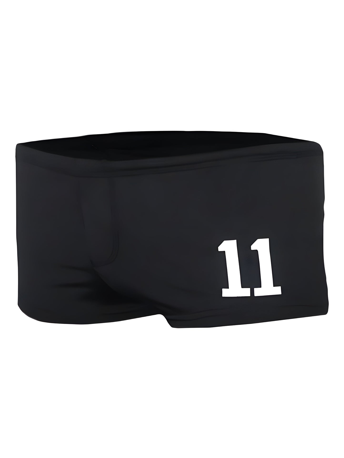 Black swim trunks pride 11 brief with bold white 11 printed on the side designed for swimming and beachwear