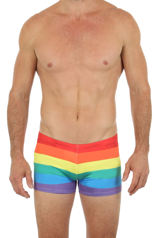 Pride hot short rainbow-striped men’s briefs with a snug, form-fitting design perfect for pride celebrations